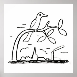 Bird on a Branch Drawing by Leo Gestel Poster