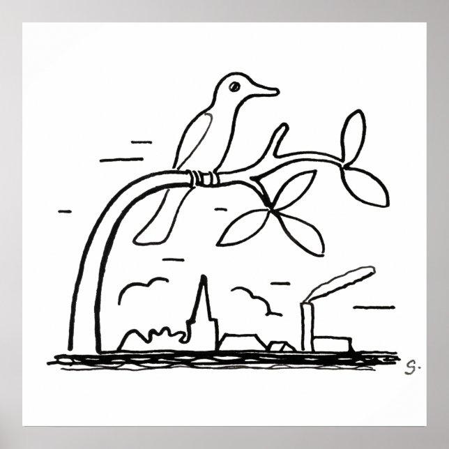 Bird on a Branch Drawing by Leo Gestel Poster (Front)