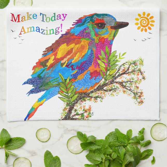 Bird on a Branch Make Today Amazing Kitchen Towel (Folded)
