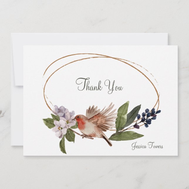 Bird on a Branch Personalised Stationery Thank You Card (Front)