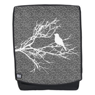 Bird on a Branch, White Against Black Pattern Backpack