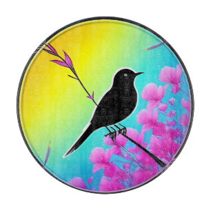 Bird On A Branch With Vibrant Artistic Backdrop Cutting Board