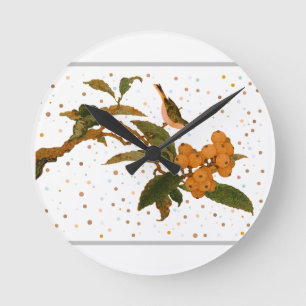 Bird on a fruit tree round clock