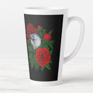 Bird on a red peony bouquet latte mug