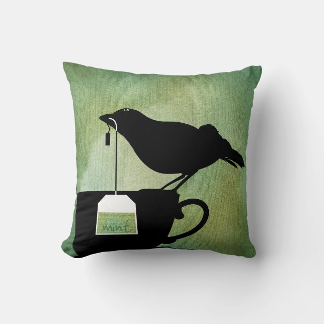 Bird on a Teacup Pillow (Front)