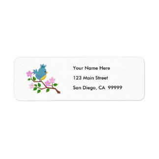 Bird on a Tree Limb with Spring Flowers Return Address Label