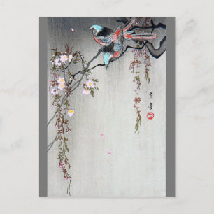 Bird on a Weeping Cherry Branch, Watanabe Seitei Postcard