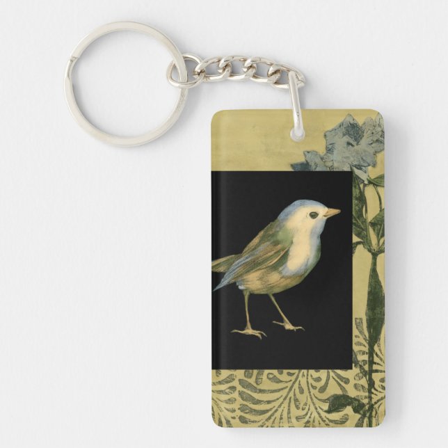 Bird on Black and Vintage Background Key Ring (Front)