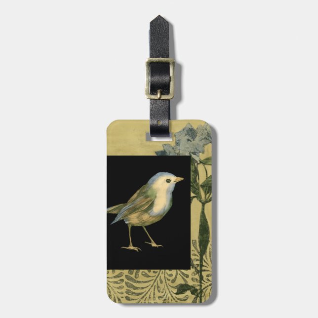 Bird on Black and Vintage Background Luggage Tag (Front Vertical)