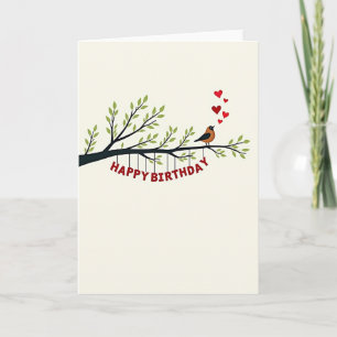 Bird On Branch Birthday Card