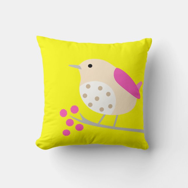 Bird on Branch & Blossoms - yellow Cushion (Front)