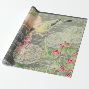 BIRD ON BRANCH WITH FULL MOON Wrapping Paper