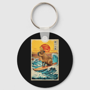 Bird On Capyra Surfing Greatwave Anime Kawaii Japa Key Ring