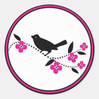 Bird on Cherry Blossom Branch Classic Round Sticker