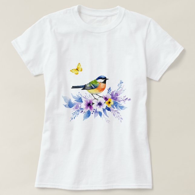 Bird on flowers T-Shirt (Design Front)