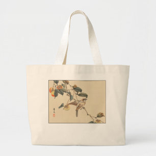BIRD ON FRUIT TREE LARGE TOTE BAG