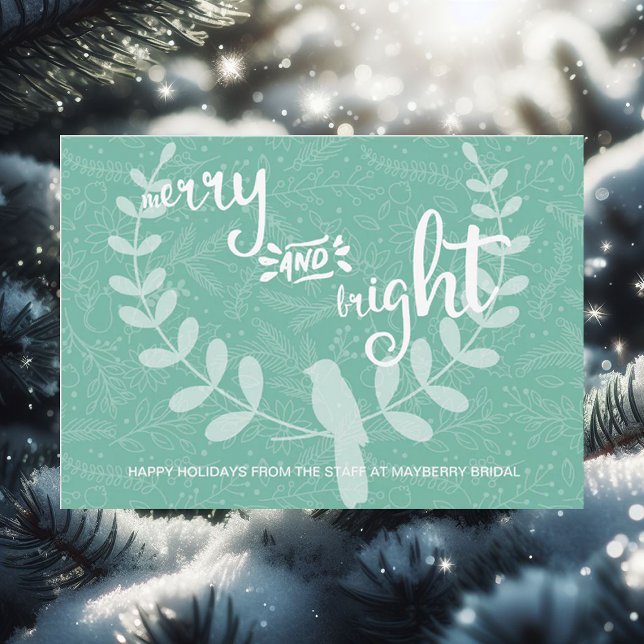 Bird on Laurel  Merry and Bright Corporate Card (Creator Uploaded)