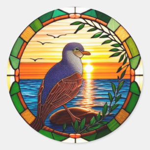 Bird on Rock Mosaic Nature Art Classic Round Sticker