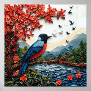 Bird on Sakura Branch Nature Decor Print 🎁