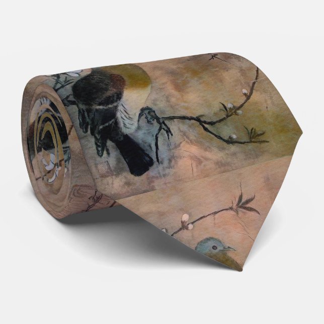 Bird on Sakura tree Tie (Rolled)