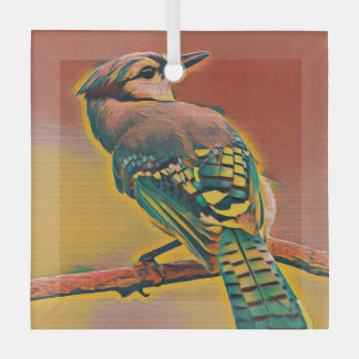 Bird on tree branch glass tree decoration