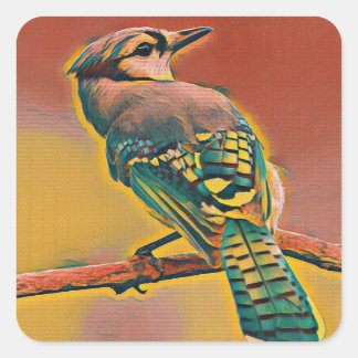 Bird on tree branch square sticker