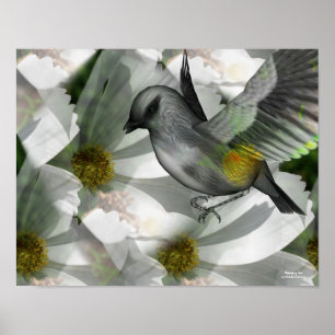Bird On White Cosmos Fantasy Art Poster