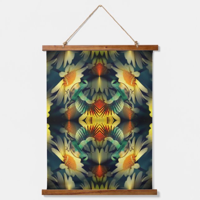 Bird On Yellow Daisies Abstract Fantasy Art   Hanging Tapestry (Front)