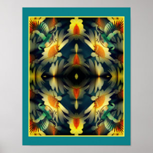 Bird On Yellow Daisies Abstract Fantasy Art   Poster