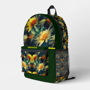Bird On Yellow Daisies Fantasy Art Personalised Printed Backpack