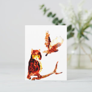 Bird Painting Tawny Owls Postcard