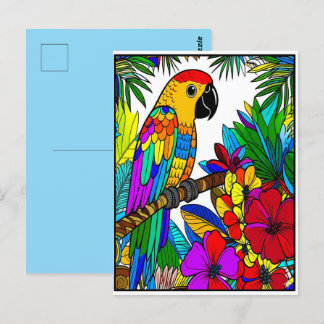 Bird Parrot Parakeet Colourful Red Yellow Blue Pur Postcard