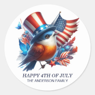 Bird Patriotic Top Hat Red White Blue Stars Stripe Classic Round Sticker
