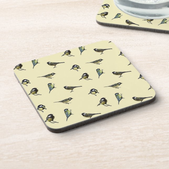 Bird Pattern Beige Pattern Coaster (Left Side)
