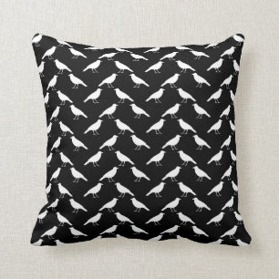 Bird Pattern. Crows in Black and White. Cushion