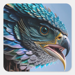 Bird peeking through ornate gate square sticker