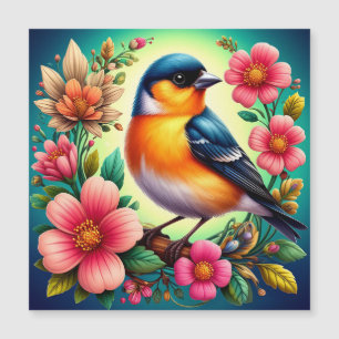 Bird Perched Amongst Colourful Flowers