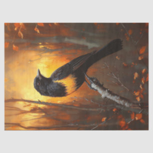 Bird Perched on Branch in Autumnal Forest Tissue Paper