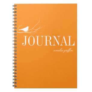 Bird perched on tree branch orange custom journal