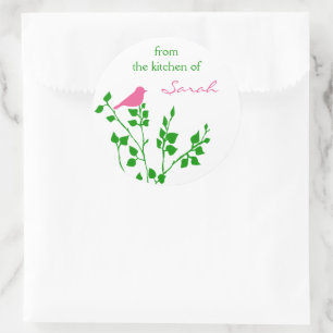 Bird Personalised Pink Green Baking Stickers