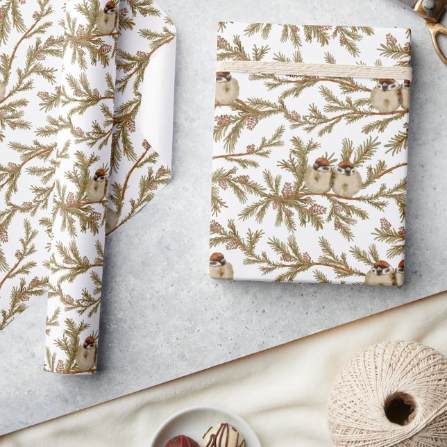  Bird Pine Watercolor Christmas Wrapping Paper (Creator Uploaded)