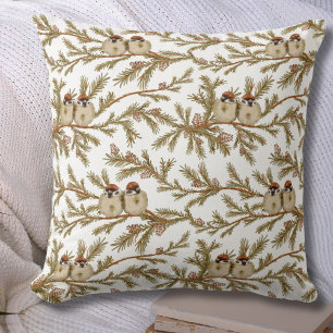 Bird Pine Watercolor Winter Cushion