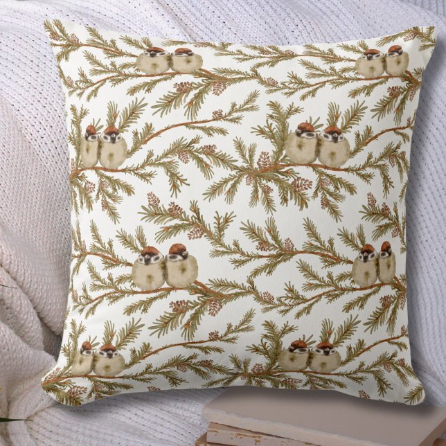  Bird Pine Watercolor Winter  Cushion (Creator Uploaded)
