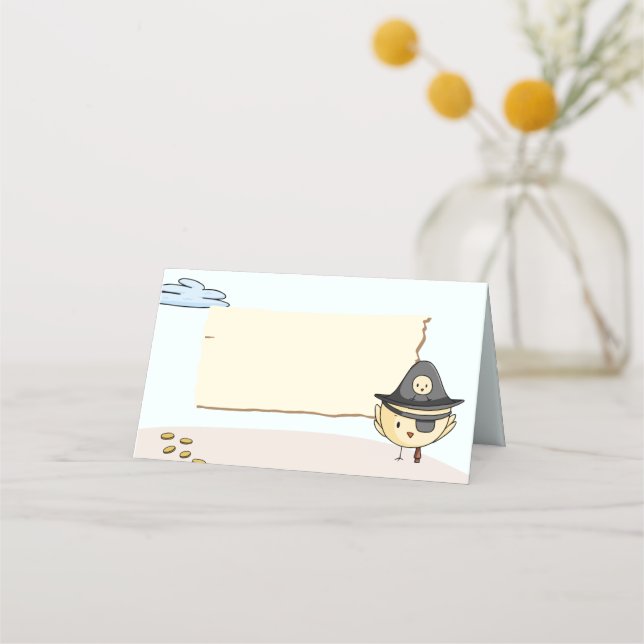 Bird Pirate Treasure Birthday Party Place Card (Front)