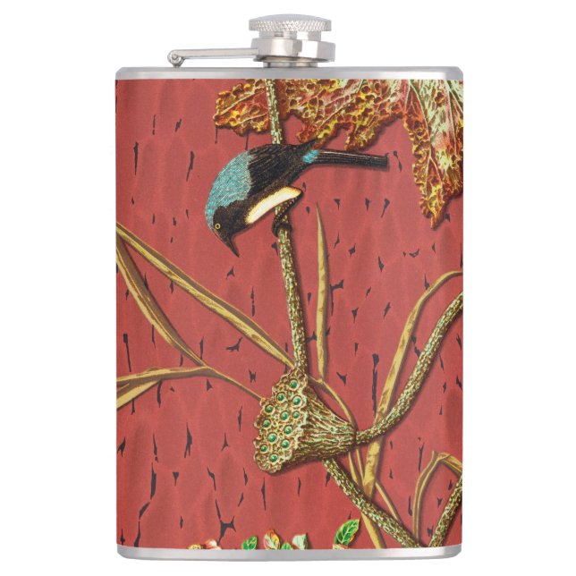 Bird & Plant Janpanese Ornamental Art Hip Flask (Front)