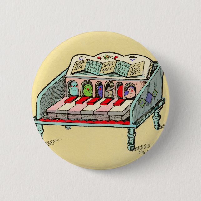 Bird Powered Harpsichord 6 Cm Round Badge (Front)