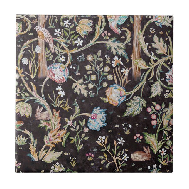 Bird & Rabbit in The Flower Garden, William Morris Ceramic Tile (Front)
