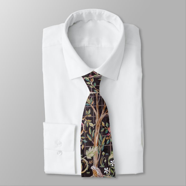 Bird & Rabbit in The Flower Garden, William Morris Tie (Tied)