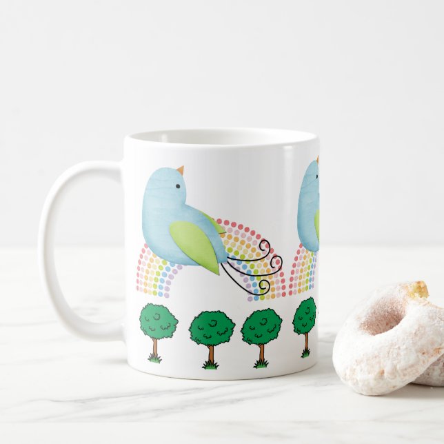 Bird Rainbow Trees Mug (With Donut)