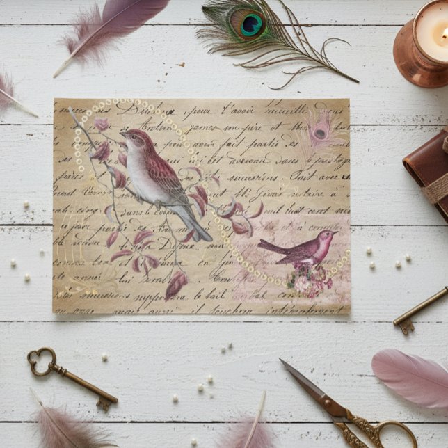 Bird Red Pink Decoupage Vintage Ephemera Tissue Paper (Creator Uploaded)